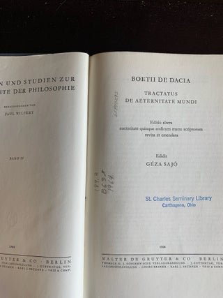BOETII DE DACIA: TRACTATUS DE AETERNITATE MUNDI