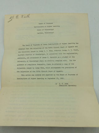 ARCHIVE OF MATERIAL ON THE 1962 BATTLE OF OXFORD, MISSISSIPPI - INCLUDING AN UNPUBLISHED ACCOUNT OF THE RIOTS BY AN OLE MISS PROFESSOR
