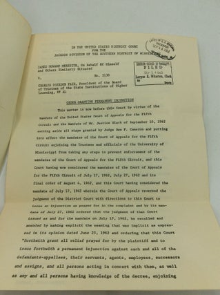 ARCHIVE OF MATERIAL ON THE 1962 BATTLE OF OXFORD, MISSISSIPPI - INCLUDING AN UNPUBLISHED ACCOUNT OF THE RIOTS BY AN OLE MISS PROFESSOR