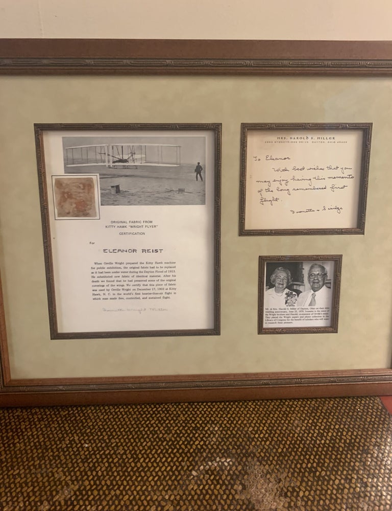 Item #1304862 ORIGINAL FABRIC SWATCH FROM THE 1903 KITTY HAWK WRIGHT FLYER - CERTIFIED BY IVONETTE WRIGHT MILLER