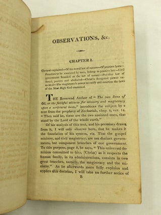 OBSERVATIONS ON "THE TWO SONS OF OIL" Containing a Vindication of the American Constitutions, and Defending the Blessings of Religious Liberty and Toleration, Against the Illiberal Structures of the Rev. Samuel B. Wylie