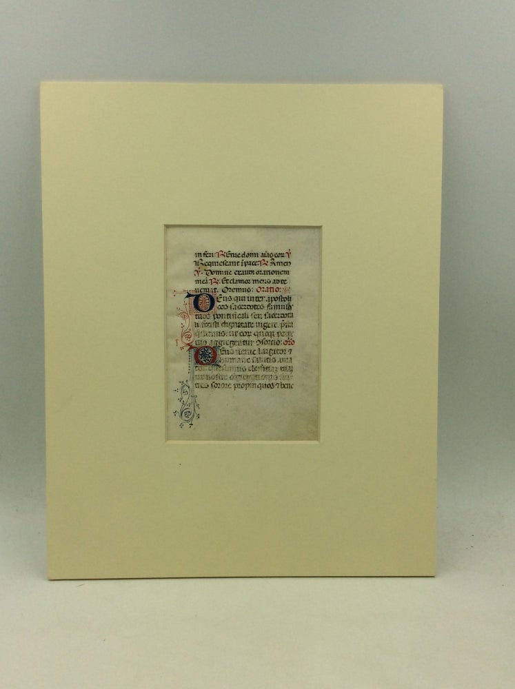 Item #175660 ILLUMINATED LATIN MANUSCRIPT LEAF FROM THE 15TH CENTURY Taken from a Book of Hours