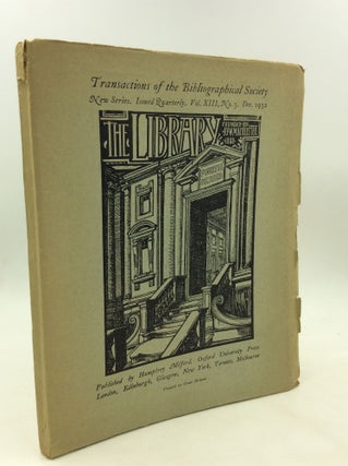 Item #176027 TRANSACTIONS OF THE BIBLIOGRAPHICAL SOCIETY: New Series, Vol. XIII, No. 3 (Dec. 1932