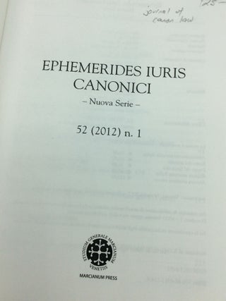 EPHEMERIDES IURIS CANONICI: Nuova Serie, Anno 52, n. 1