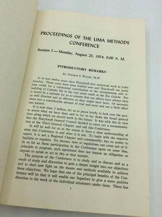 PROCEEDINGS OF THE LIMA METHODS CONFERENCE OF THE MARYKNOLL FATHERS: Maryknoll House, Lima, Peru, August 23-28, 1954