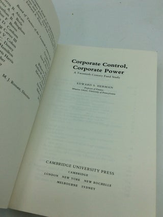 CORPORATE CONTROL, CORPORATE POWER: A Twentieth Century Fund Study