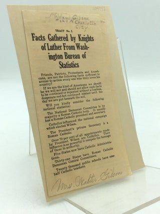Item #204752 FACTS GATHERED BY KNIGHTS OF LUTHER FROM WASHINGTON BUREAU OF STATISTICS