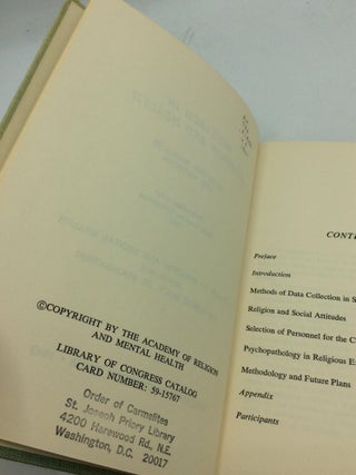 RESEARCH IN RELIGION AND HEALTH: Selected Projects and Methods - Proceedings of the Fifth Academy Symposium 1961