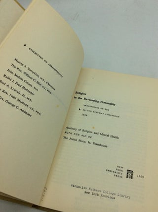 RELIGION IN THE DEVELOPING PERSONALITY: Proceedings of the Second Academy Symposium 1958