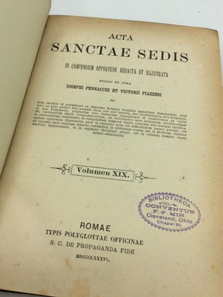 ACTA SANCTAE SEDIS In Compendium Opportune Redacta et Illustrata Volumen XIX