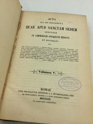 ACTA EX IIS DECEERPTA QUAE APUD SANCTAM SEDEM GERUNTUR IN COMPENDIUM OPPORTTUNE REDACTA ET ILLUSTRATA Volumen V (1869)