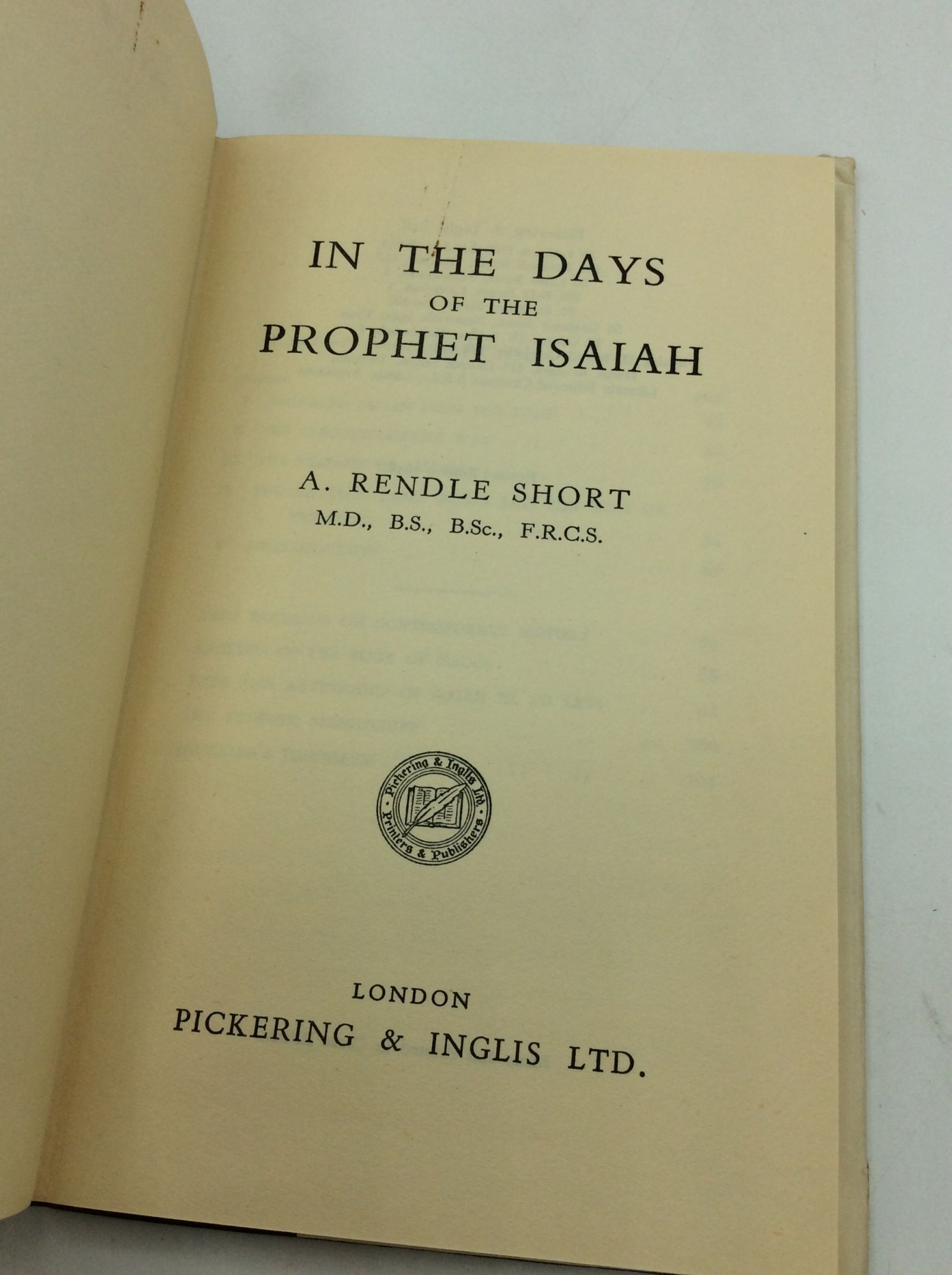 IN THE DAYS OF THE PROPHET ISAIAH | A. Rendle Short | Revised Edition