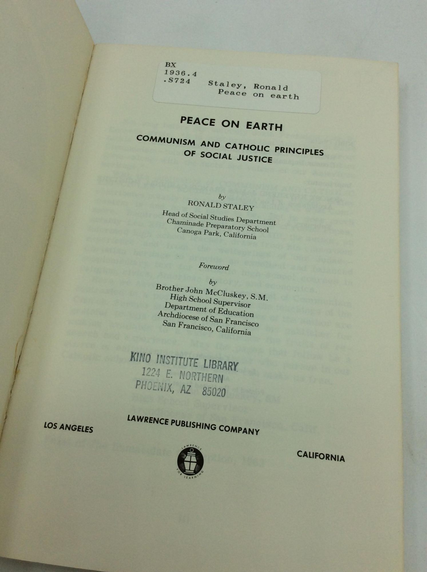 PEACE ON EARTH: Communism and Catholic Principles of Social Justice ...