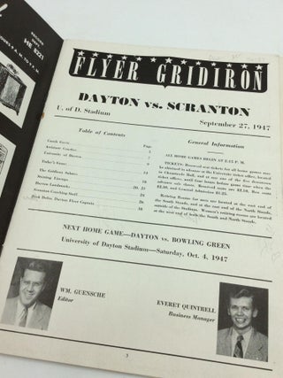 AUTOGRAPHED FOOTBALL PROGRAM FOR UNIVERSITY OF DAYTON FLYERS vs. UNIVERSITY OF SCRANTON ROYALS (September 27, 1947)