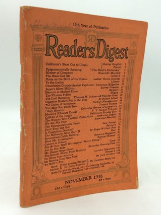 Item #323158 THE READER'S DIGEST: November 1938. Jack London, DeWitt Wallace, eds Lila Acheson...