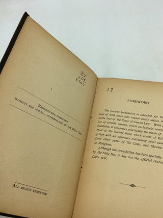 CANONICAL LEGISLATION CONCERNING RELIGIOUS