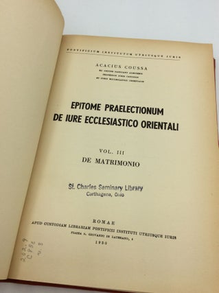 EPITOME PRAELECTIONUM DE IURE ECCLESIASTICO ORIENTALI, Volume III: De Matrimonio